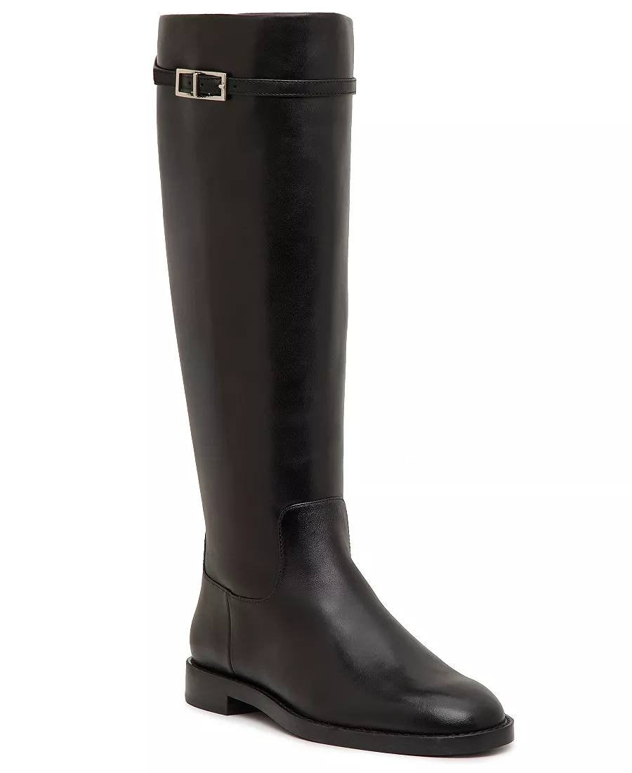 INC Britta Boots 6.5M Black Beauty Leather Knee Riding Flat Zip NIB msrp$189