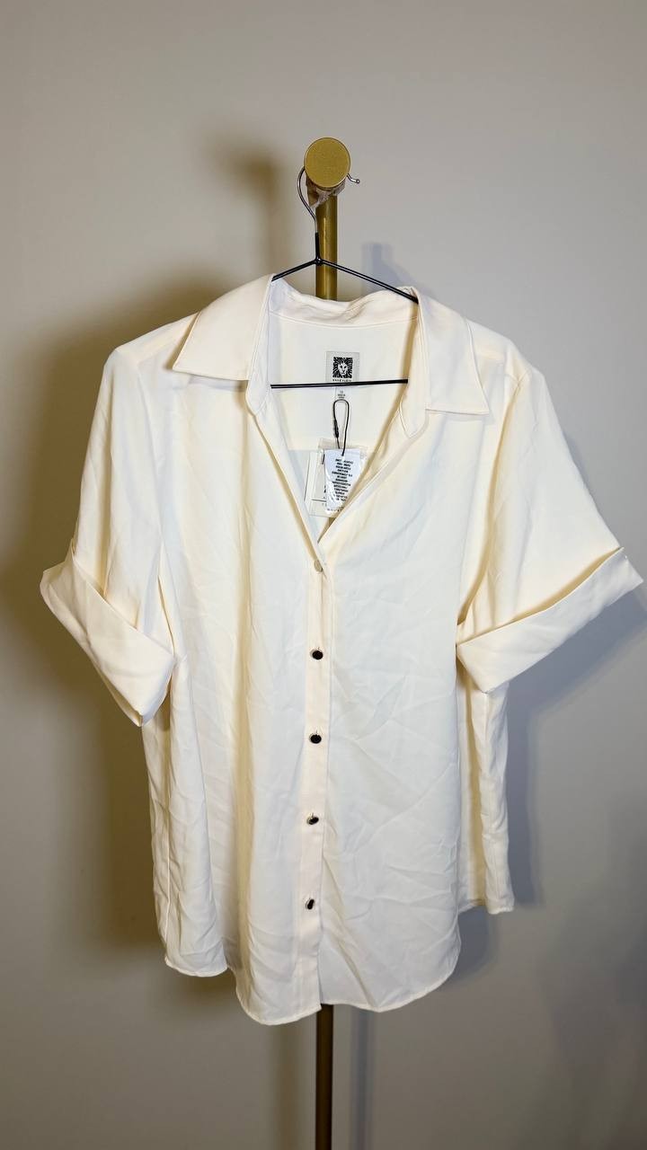 Anne Klein Women’s Short Sleeve Button‑Up Shirt White Dove 1X NWT $69