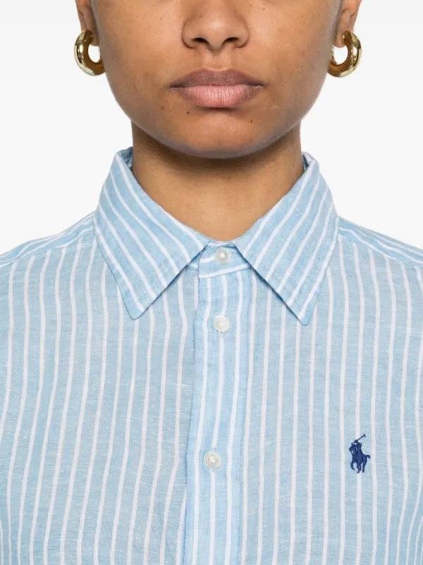 Polo Ralph Lauren Shirt XL Pastel Blue Striped Linen Button Front Pony Logo NWT