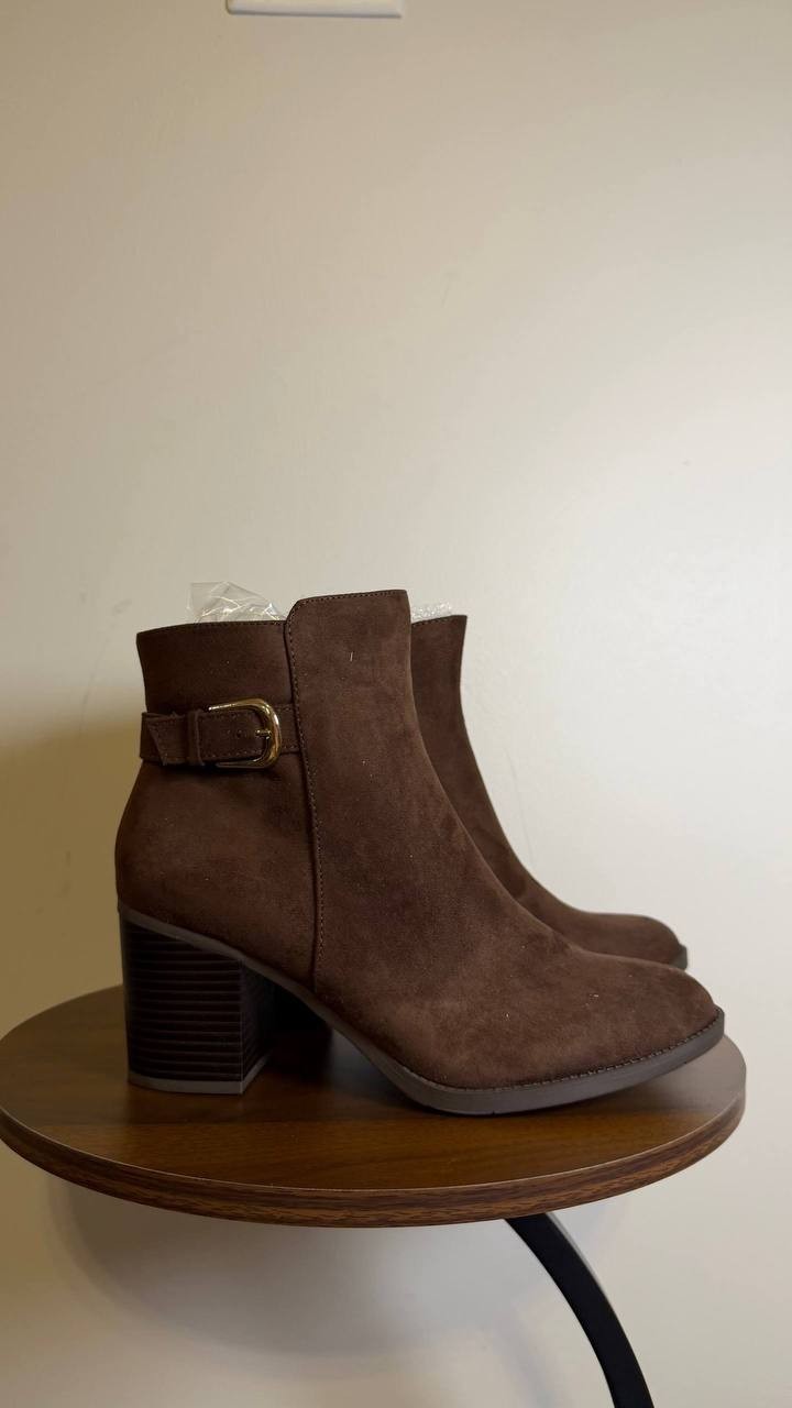 Style & Co Harlemm Booties 10M Brown Microfiber  Block  Buckle Zip NIB msrp$70
