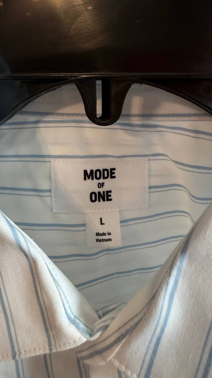 Mode of One Men’s Slim‑Fit Button‑Down Sport Shirt Pale Indigo Stripes L NWT