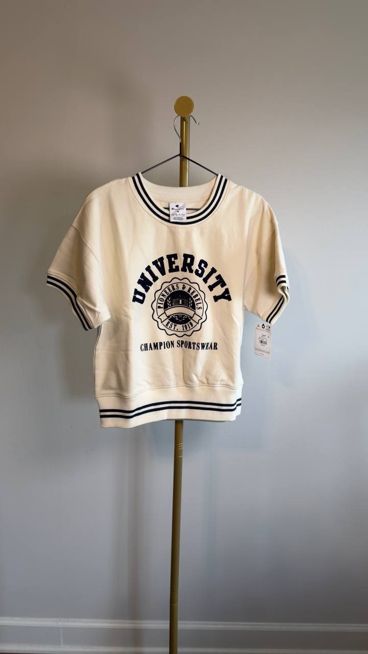 Champion Short‑Sleeve Fleece Pullover Sweatshirt M Natural NWT $55