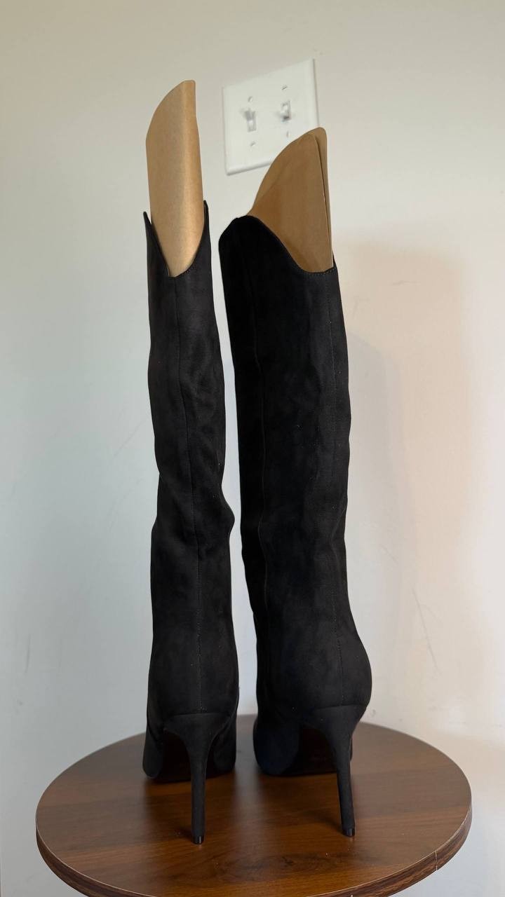 Nine West Razla Wide Calf Knee High Boots Black 7.5M Faux Suede $189 NWB
