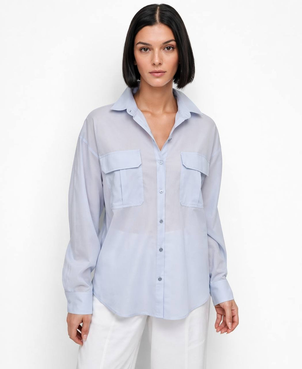 DKNY Women’s Button‑Up Shirt Light Blue Size M NWT $79