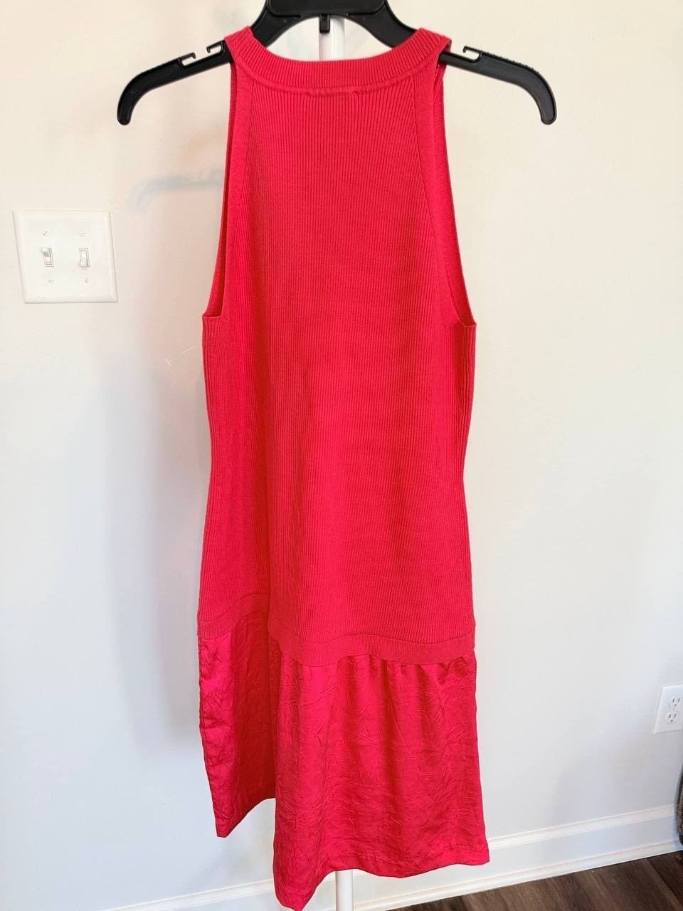 DKNY Sleeveless Fit Flare Dress Red Size M NWT Ribbed Bodice Textured Skirt