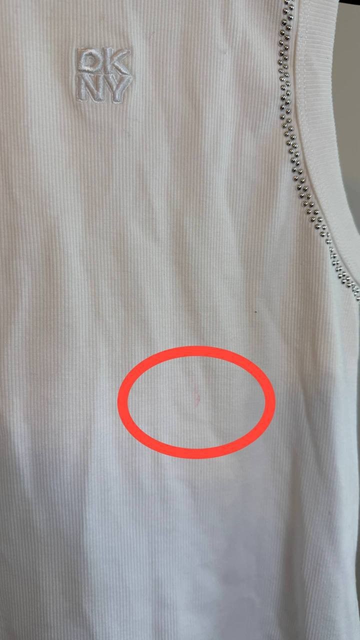 DKNY Rhinestone Trim Ribbed Tank Top White  Size PS NWOT needs washing