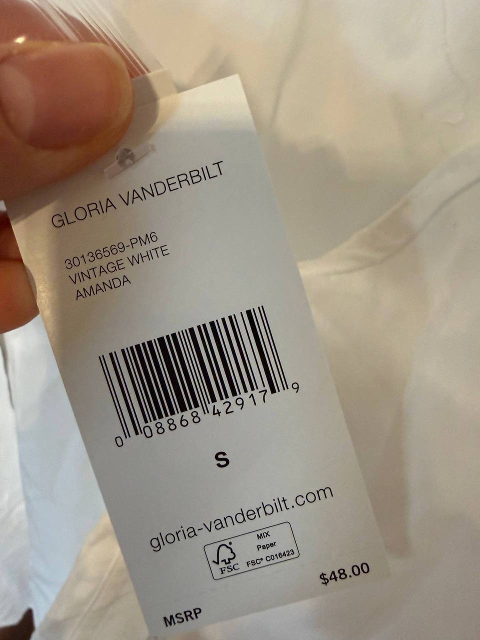 Gloria Vanderbilt Alanis Boat‑Neck BLOUSE White SIZE S NWT MSRP$48