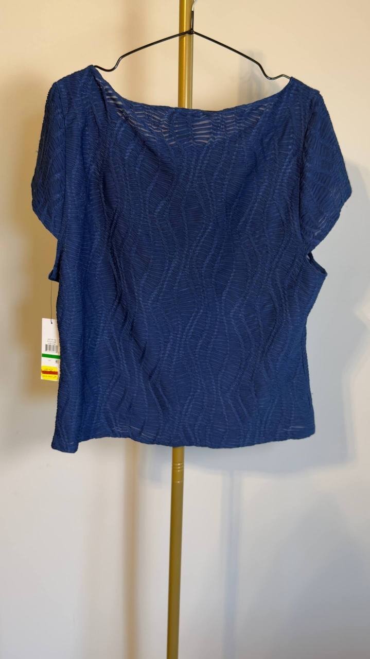 DKNY Texture Knit Top Cadet Blue L NWT $69