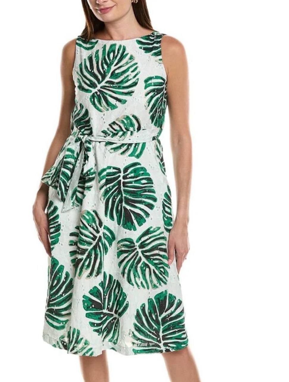 Anne Klein Eyelet Midi Dress White Dove Multi 16 NWT $138