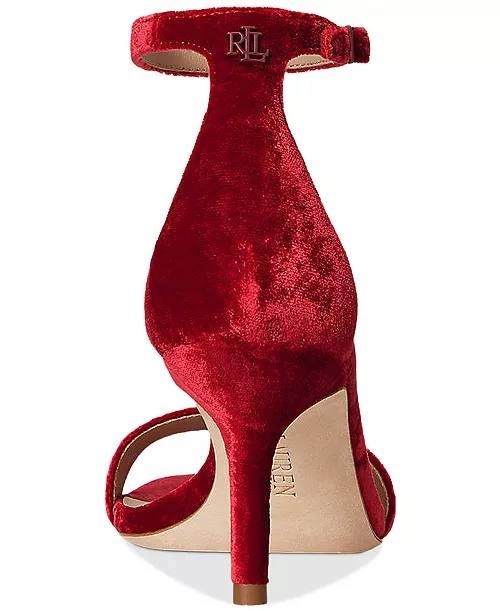 Lauren Ralph Lauren Red Velvet Mid Heel Sandals 7.5B NIB MSRP $148