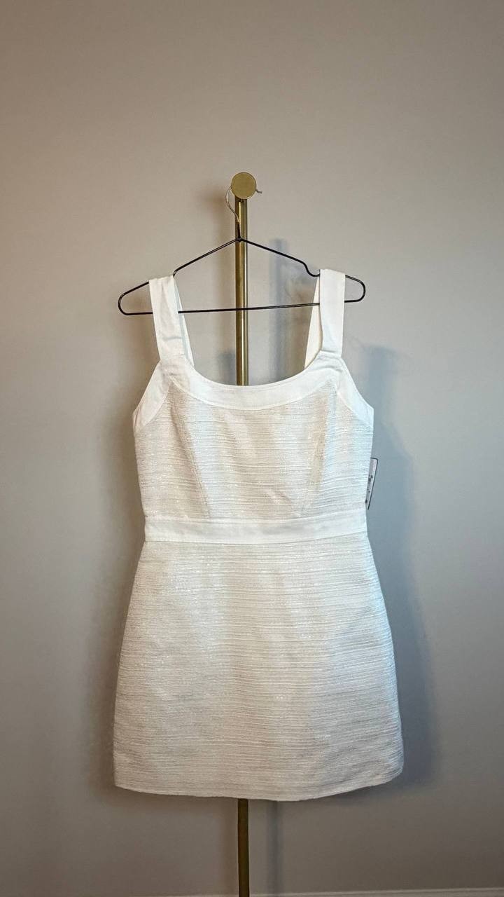 Guess Elsie Tweed & Denim Dress White Combo M NWT $148