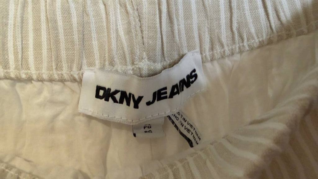 DKNY Jeans Petite Linen-Blend High-Waist Wide-Leg Pants Lex Pebble PL NWOT $89