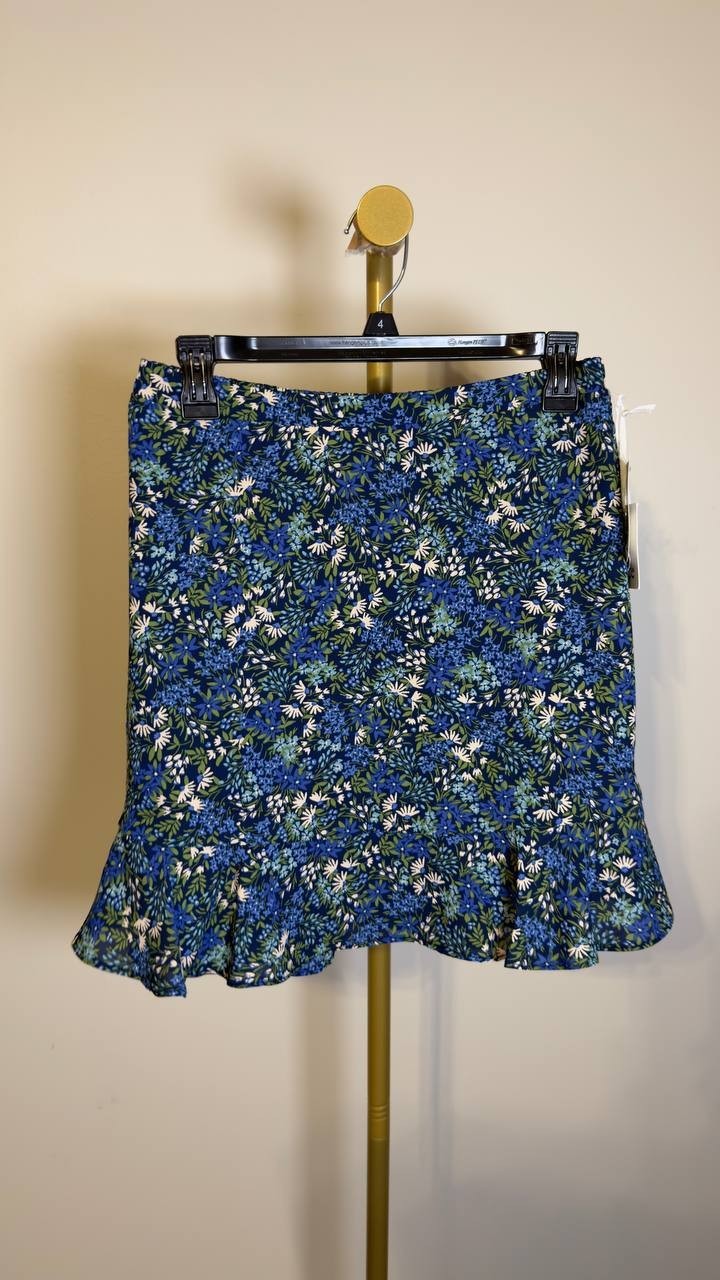 CeCe Women’s Smocked Ruffle Detail Mini Skirt Blue Floral S NWT $69