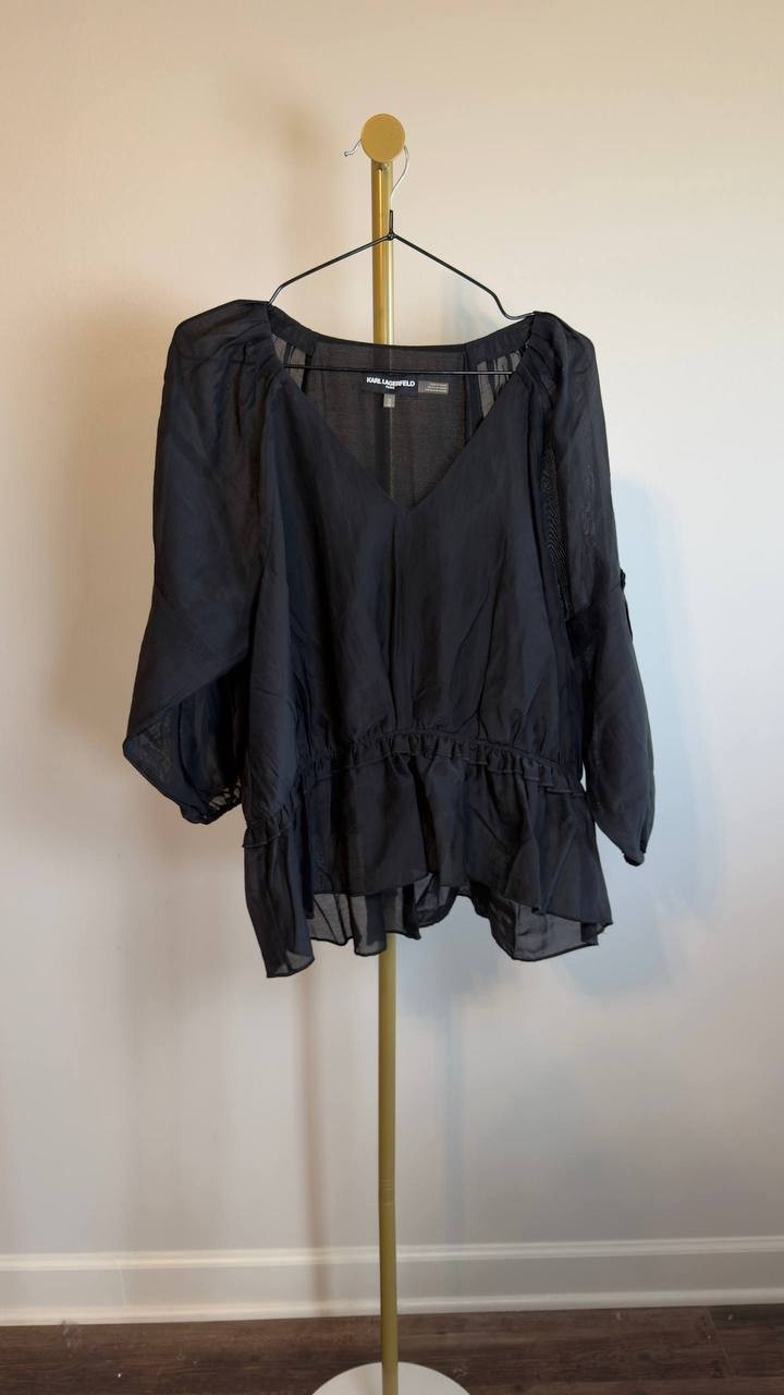 Karl Lagerfeld Paris Solid Peplum Blouse Black M NWT $99