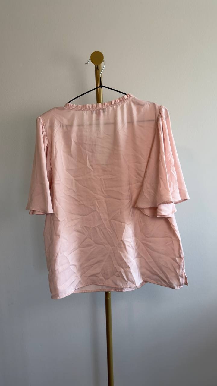 Vince Camuto Women’s Tie Neck Flutter Sleeve Top Sepia Rose M NWT $69