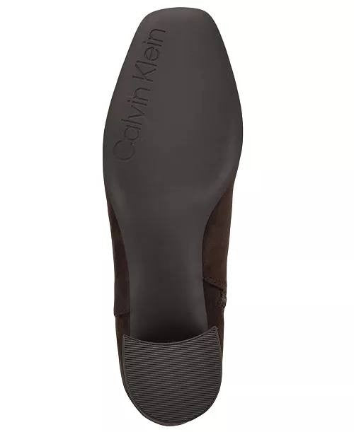 Calvin Klein Parry Block Heel Ankle Booties Dark Brown 8.5M Man‑Made $129 NWB