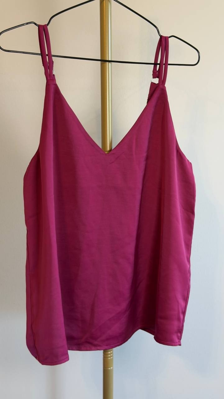 Lands’ End Satin V-Neck Camisole Vivid Berry Pink S $60
