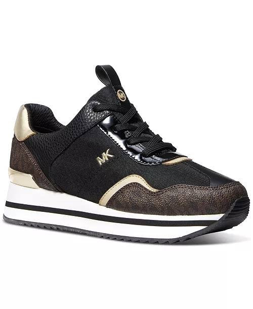 Michael Kors Raina Sneakers 11 Black/Brown Lace‑Up Almond Toe Trainer NIB $109