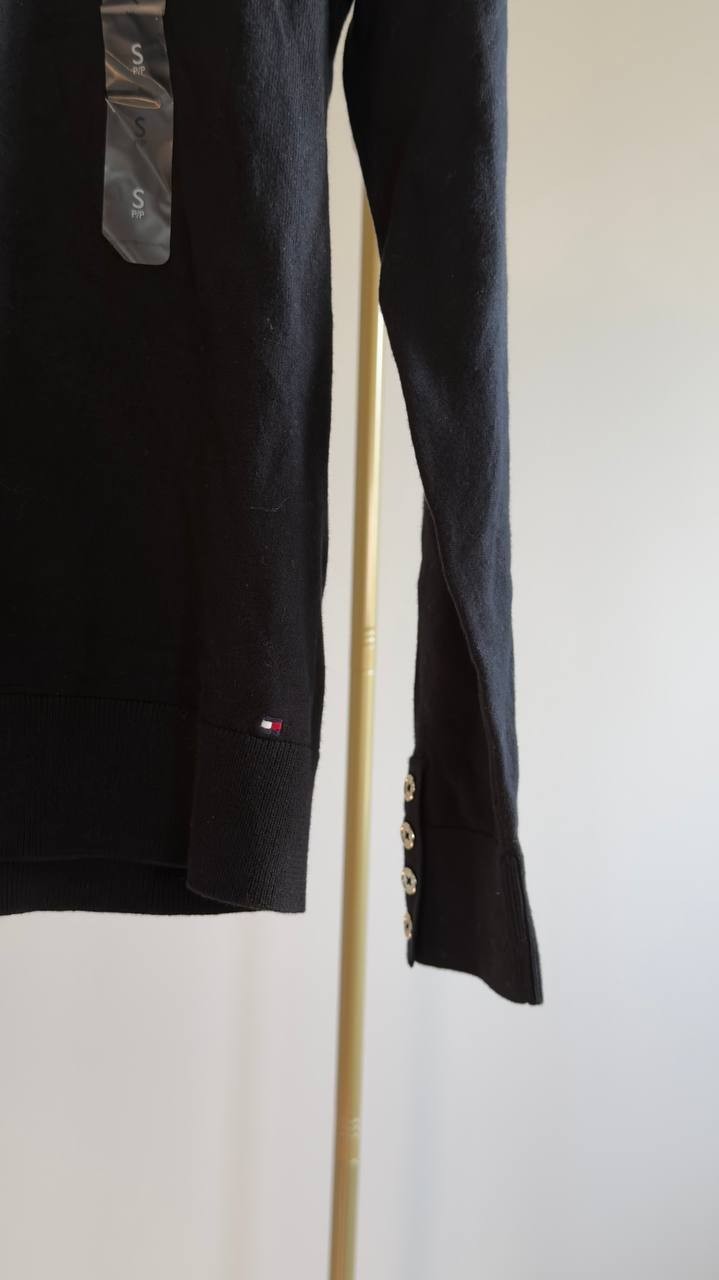 Tommy Hilfiger Cotton Lightweight Turtleneck Long Sleeve Top Black S/P NWT $69