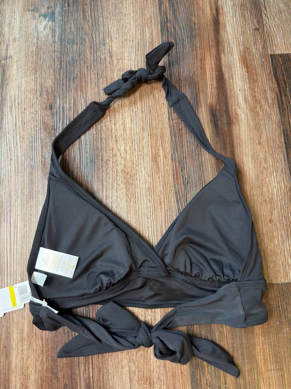 Anne Cole Solid Banded Halter Bikini Top Black M NWT $52