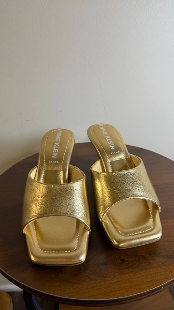 Anne Klein Jerilyn Sandals 7M Light Gold Slide Kitten Heel NIB msrp$89