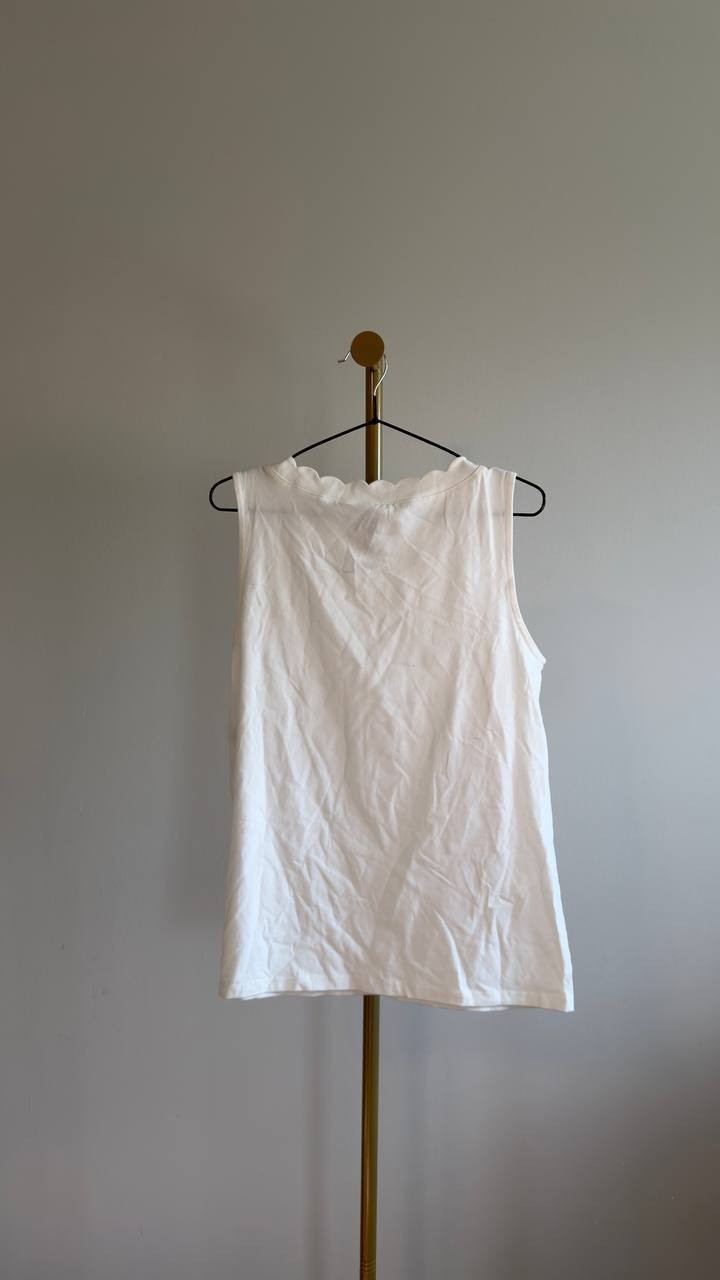 Anne Klein Coastal Knit Scallop Neck T‑Shirt White S NWOT $49