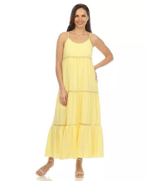 White Mark Scoop Neck Tiered Ruffle Midi Dress Yellow XL NWOT $76