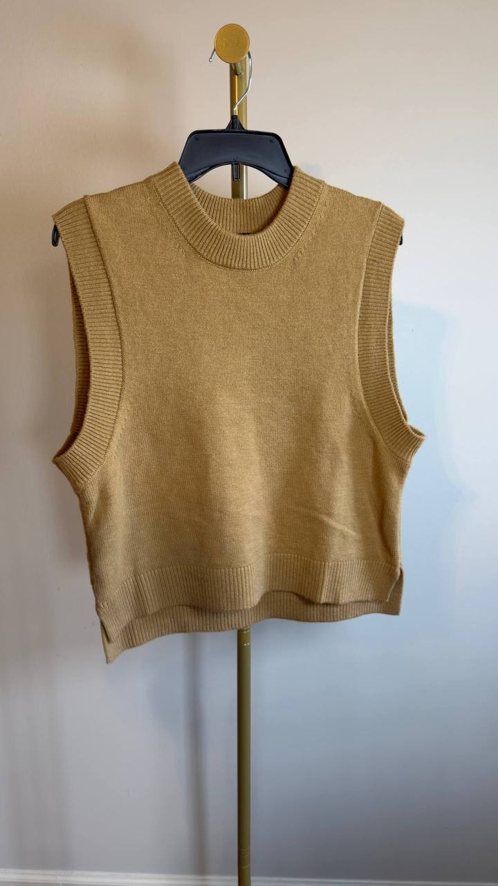 French Connection Millia Ribbed Sweater Vest Sand XL NWOT $98