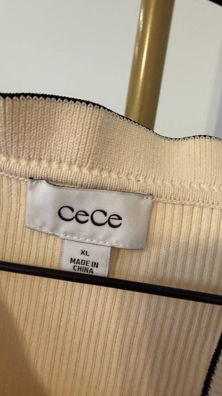 CeCe Women’s XL Contrast-Trim Ruffled Short-Sleeve Cardigan Eggnog NWT