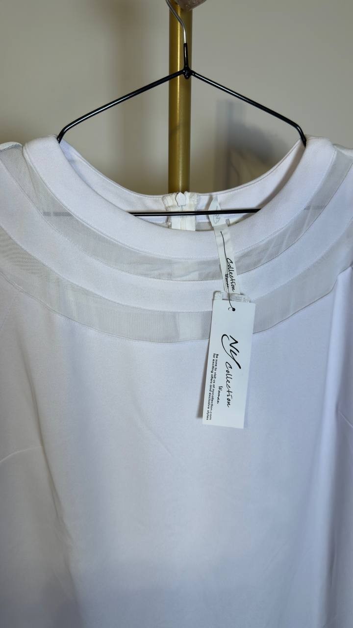 NY Collection Mesh Inset Boat Neck Dress White 1X NWT $52