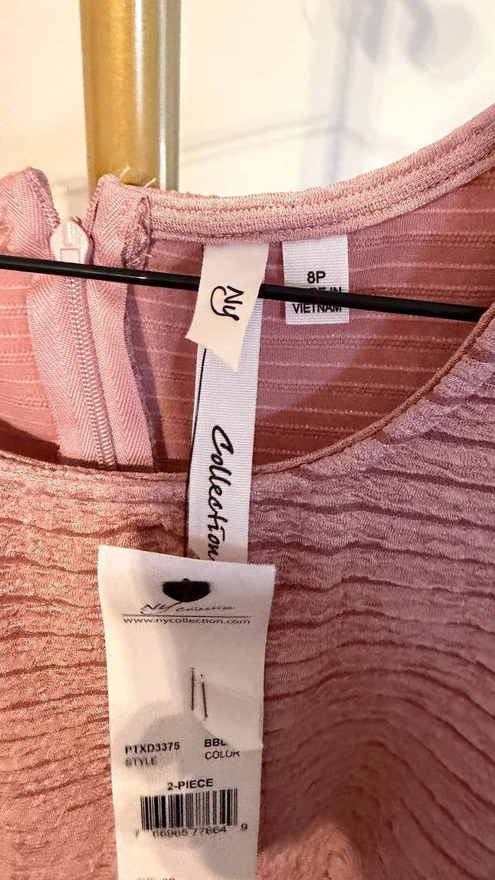 NY Collection Petite Lace‑Detail 2‑Piece Dress Set Blush Black 8P $62 NWT