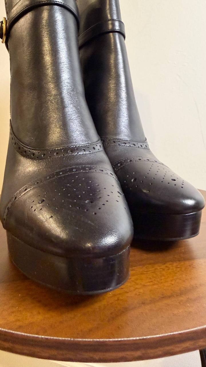 Lauren Ralph Lauren McKinsey Booties 11B Black Leather Brogue Strap NIB msrp$225