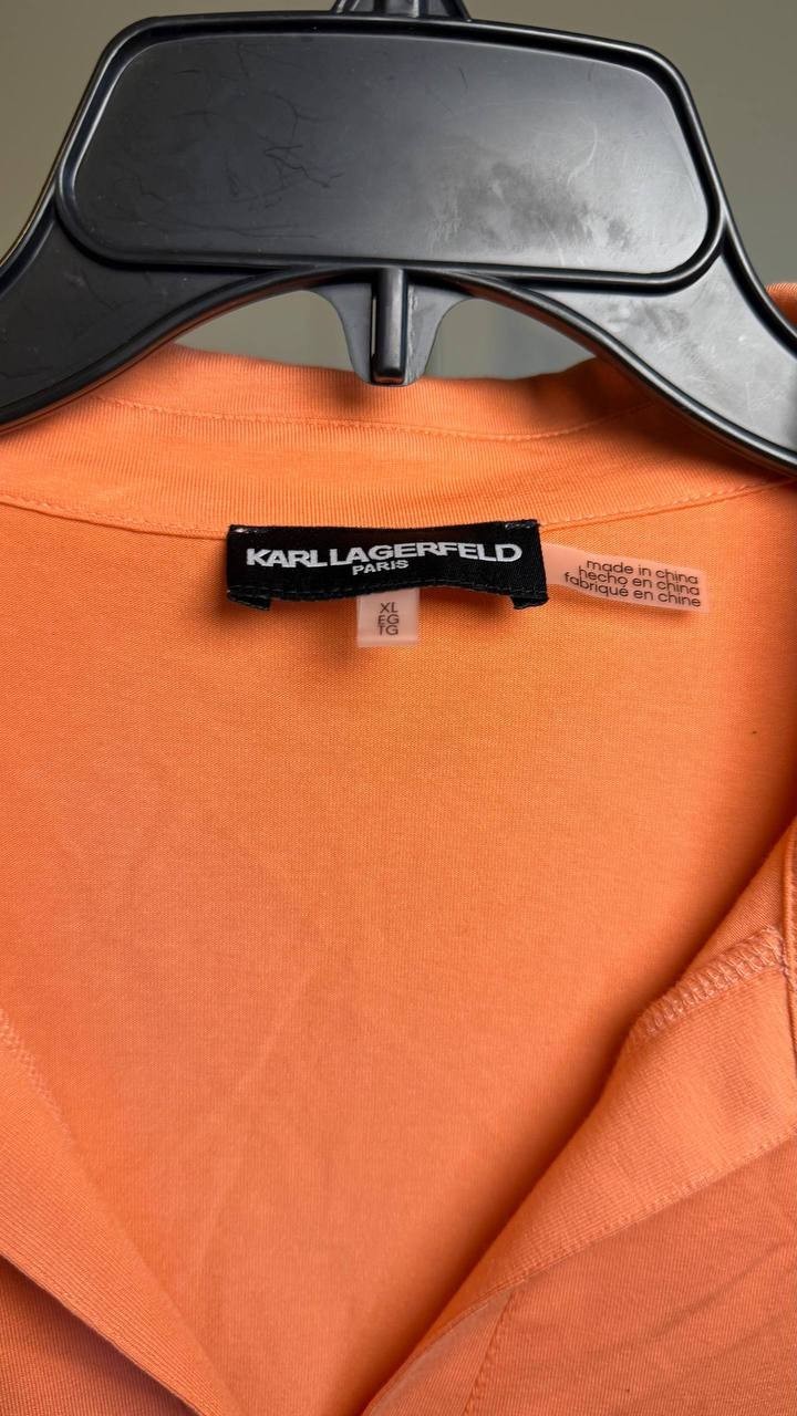 Karl Lagerfeld Paris Eyelet‑Sleeve Collared Top Coral XL NWT $89