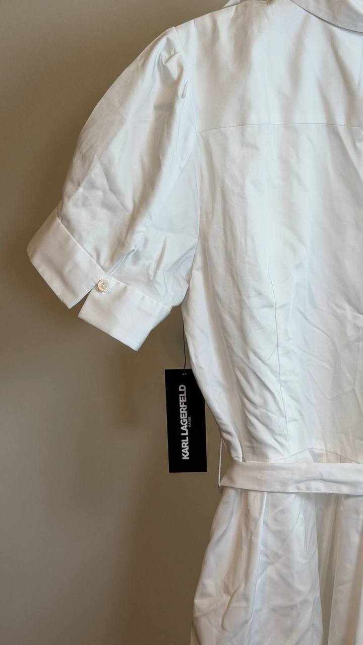 Karl Lagerfeld Paris Flower Corsage Shirtdress White Size XL NWT $189