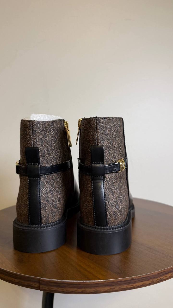 Michael Kors Brown/Black Faux Leather Block Heel Booties 5M NIB MSRP $150