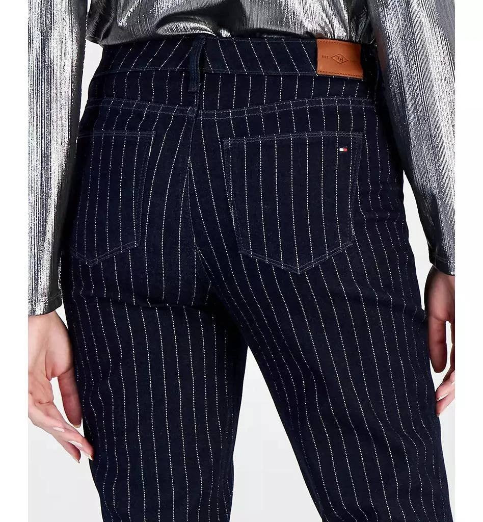 Tommy Hilfiger Ankle Jeans Size 8 High-Rise Indigo with Shine Stripe Print