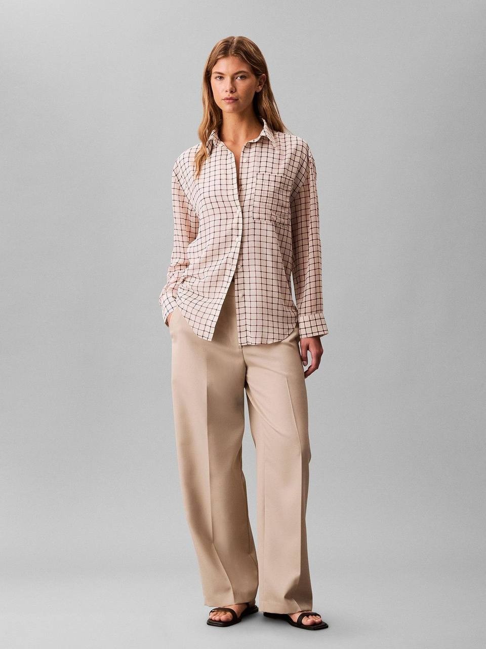 Calvin Klein Blusa con Bolsillo y Manga Enrollable Multi M NWT $79