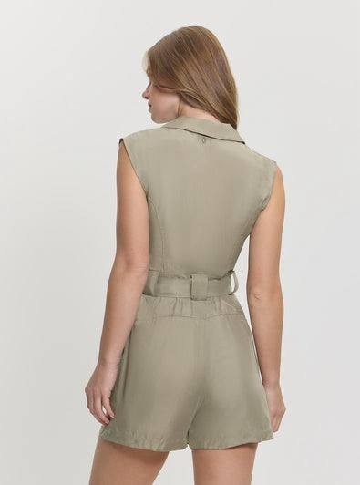 Guess Amia Cupro Blend Romper Moss Khaki Size M NWT Chic Modern msrp$148