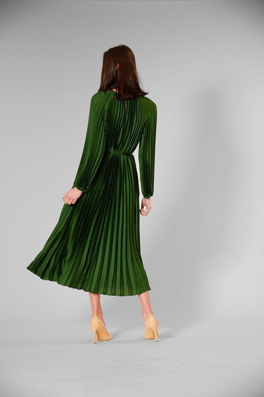 Julia Jordan Pleated Long Sleeve Waist Tie Maxi Dress Green 12 NWT $149