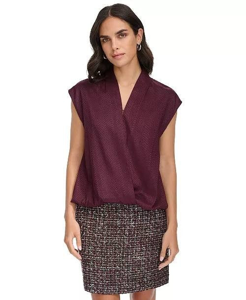 Calvin Klein Faux-Wrap Blouse – Size S – NWT – Dark Burgundy Cap Sleeve
