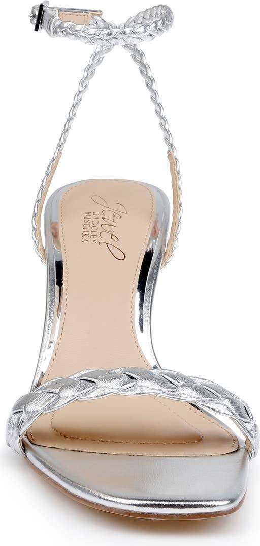 Badgley Mischka Nyx Ankle‑Strap Sandals – Silver Leather – Size 6.5 – New in Box