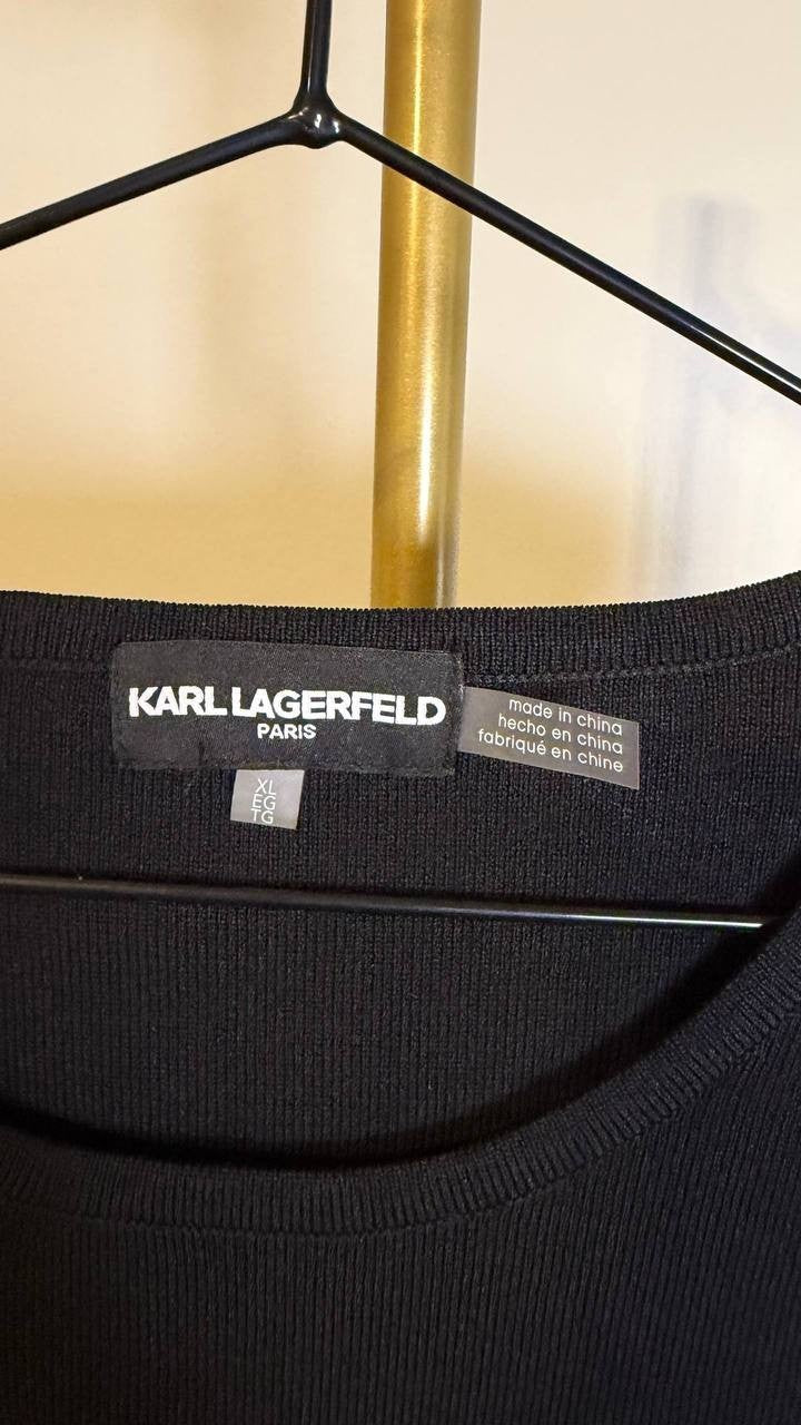Karl Lagerfeld Paris Faux‑Pearl Sleeveless Sweater Top Black XL $79 NWT