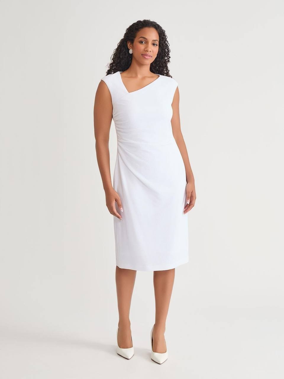 Kasper Asymmetrical‑Neck Ruched Midi Dress – Size 1X – NWT – $89