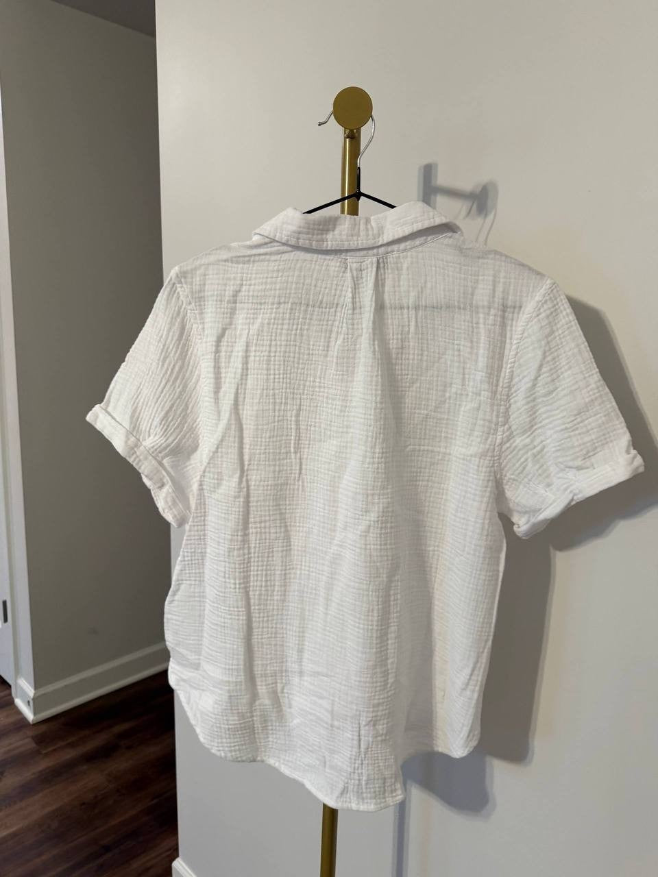 DKNY JEANS Short‑Sleeve Gauze Camp Shirt White PL Petite NWT $59