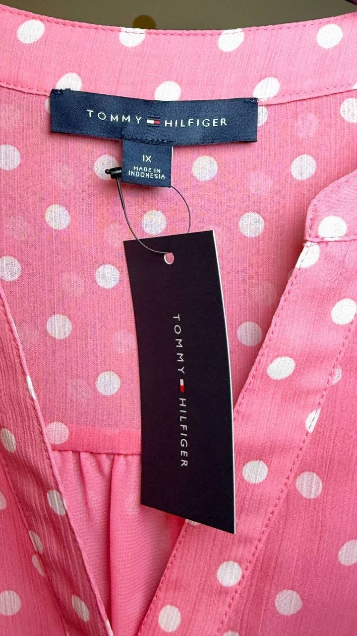 Tommy Hilfiger 3/4‑Sleeve Pintuck Split‑Neck Tunic Top Pink 1X NWT $69.50