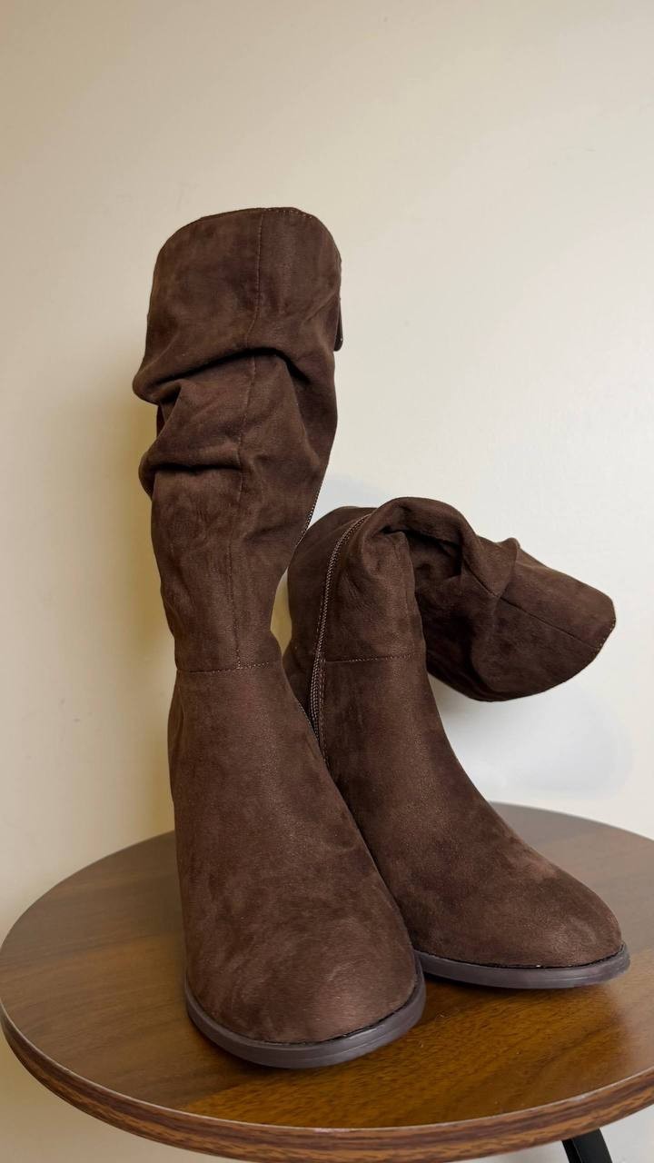 Style&Co Reneee Boots 7.5M Dark Roast Scrunch Mid‑Shaft Block Heel NIB msrp$89