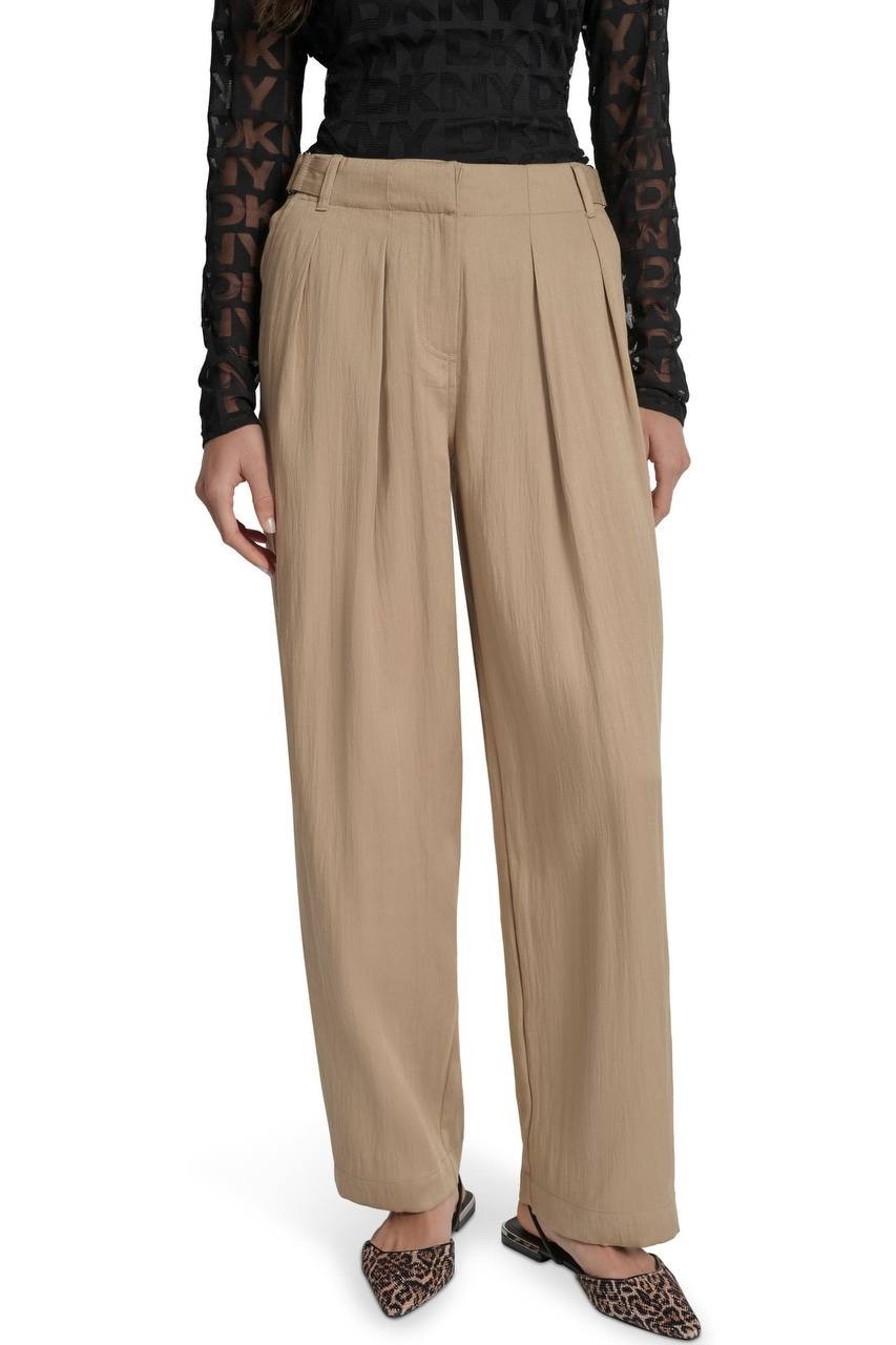 DKNY Weathered Twill Pleated Pants Travertine 12 NWT $99