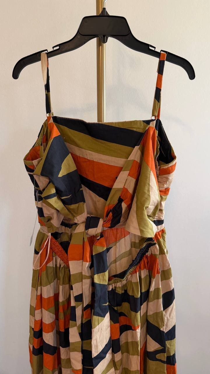 MSK Women’s Cotton Pleated‑Bodice Tie‑Back Midi Dress Multicolor XL $109 NWT