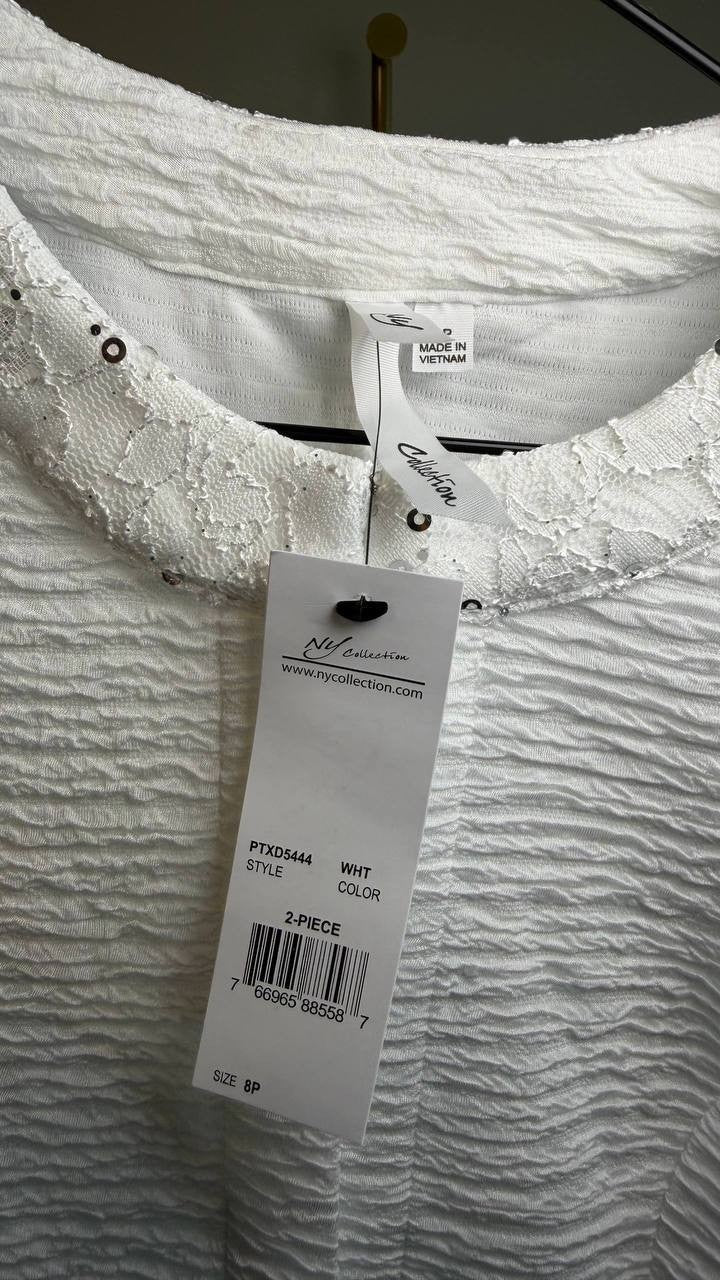 NY Collection Novelty Knit Lace Jacket White 8P NWT $62