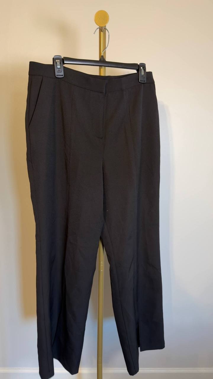 T Tahari Solid Split‑Hem Wide‑Leg Pants Black 12 NWT $88